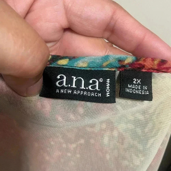 A.N.A. Red Pink Abstract Print One Shoulder Flutter Sleeve Peplum Blouse Top M - Picture 4 of 4